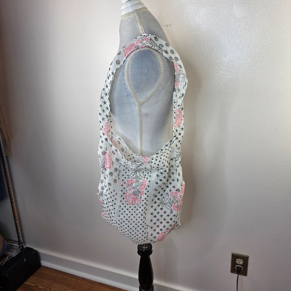 Free People Cream & Pink Cotton Sheer Reuseable Farmers Market Bag - Picture 6 of 6